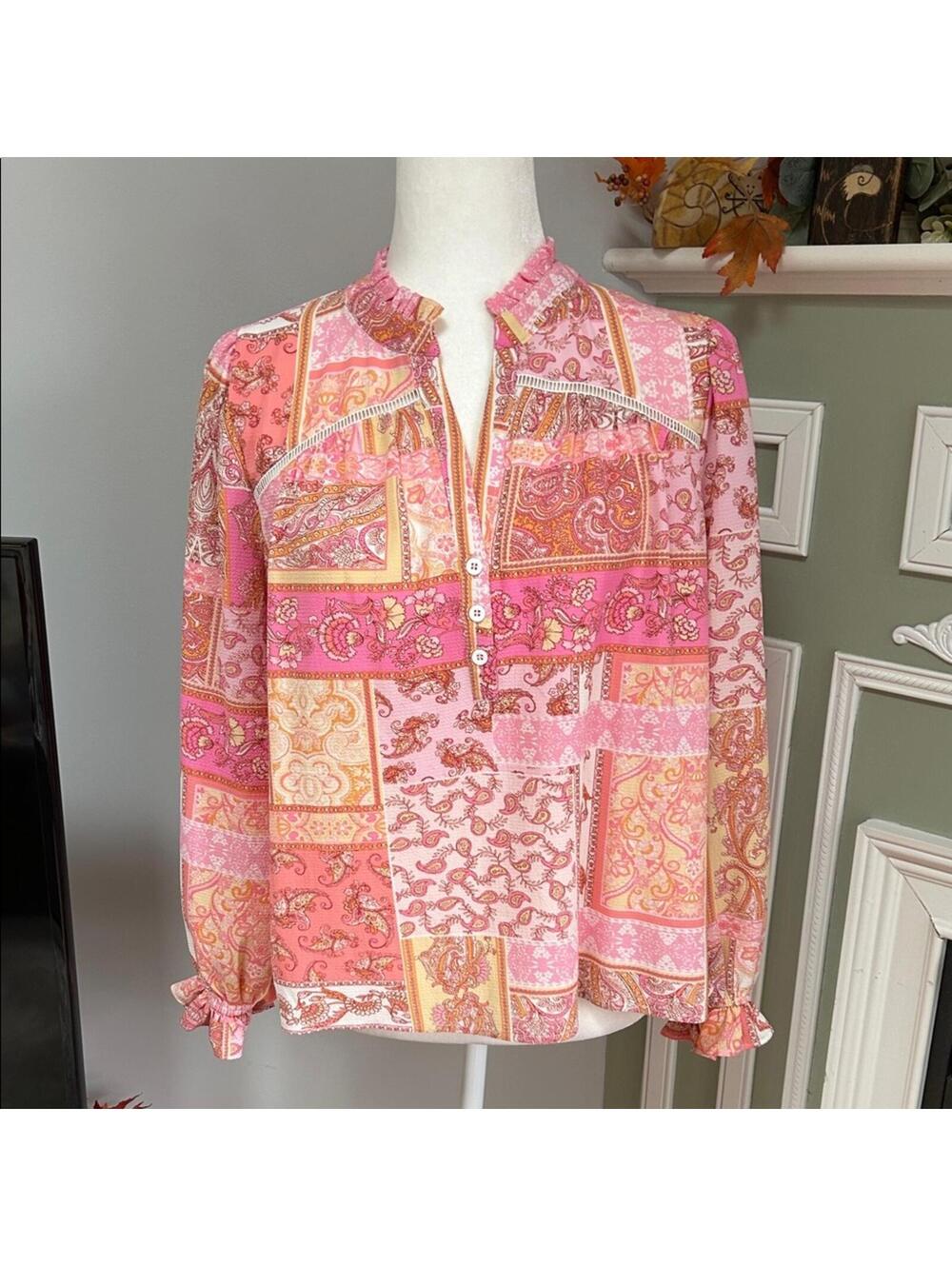 Fate Pink and Orange Patchwork Blouse